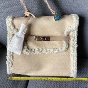 Badgley Mischka Faux Shearling Satchel Top Handle Crossbody‎ Bag Purse